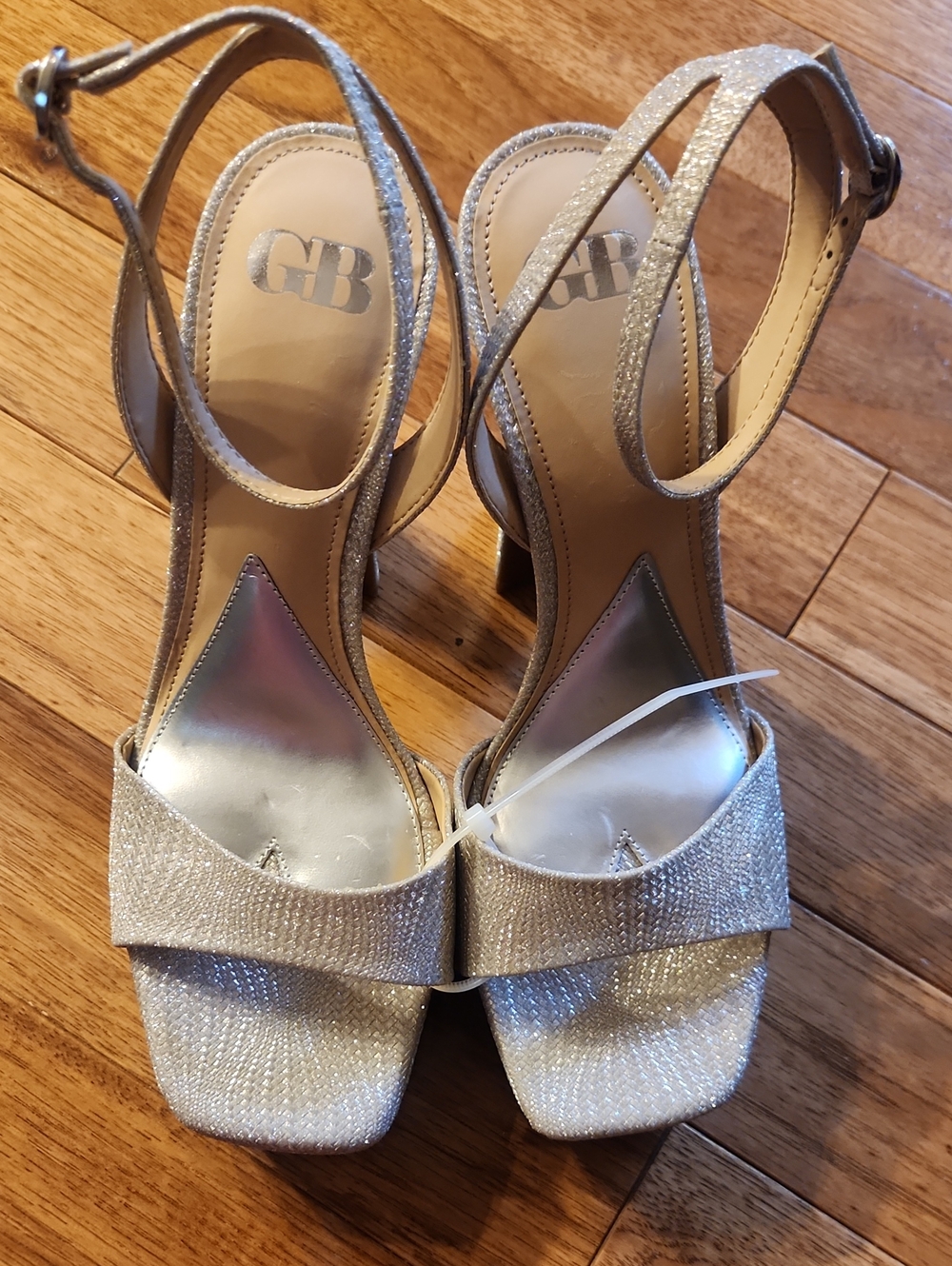 Gianni Bini Silver Glitter Open-Toe Ankle-Strap Heels Size 8.5